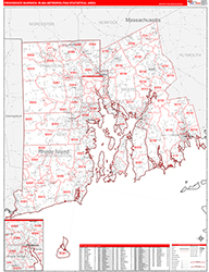 Providence-Warwick Metro Area Wall Map Red Line Style 2026